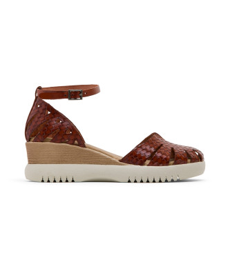porronet Edna brown leather sandals -Height 5cm wedge