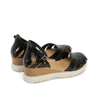 porronet Leather sandals Edna black -Height 5cm