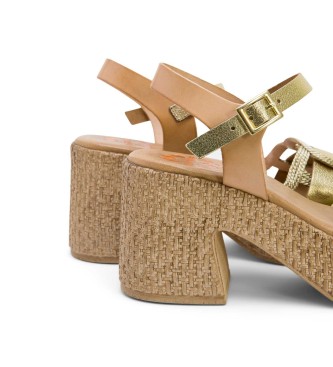 porronet Jana gold leather sandals -Height heel 8cm- -Leather sandals Jana golden 