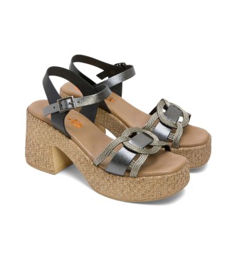 porronet Jana grey leather sandals -Height heel 8cm- -Height 8cm 