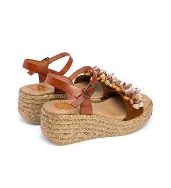 porronet Gemma brown leather sandals -Height 6cm wedge
