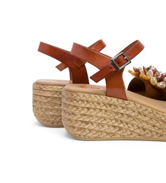 porronet Gemma brown leather sandals -Height 6cm wedge