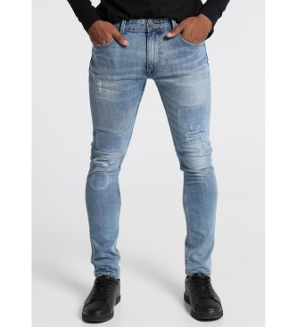 Six Valves Jeans Denim Medium Hellblau Damage | Skinny blau