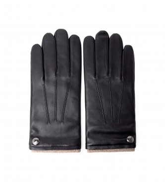 Hackett London Leren gevoerde handschoenen zwart