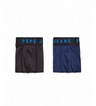 Pepe Jeans Confezione da 2 boxer con stampa logo nero, blu scuro