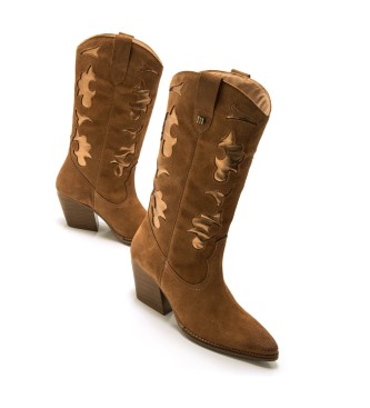 Mustang Brown Missouri leather boots -Height 5cm heel