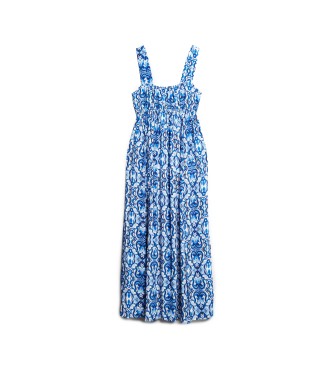 Superdry Niebieska sukienka z wiązanymi paskami z tyłu