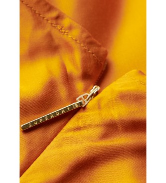 Superdry Vestido midi de cetim com costas olmpicas amarelas
