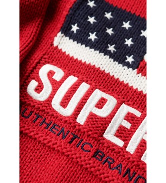 Superdry Jersey De Punto Con Cuello Vuelto Americana Rojo