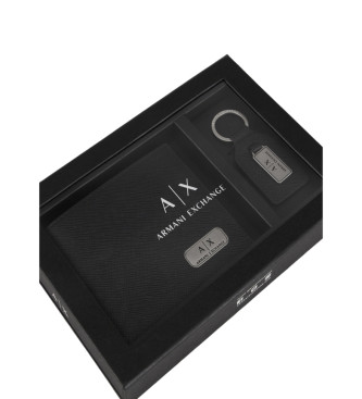 Armani Exchange Komplet črne denarnice in obeska za ključe