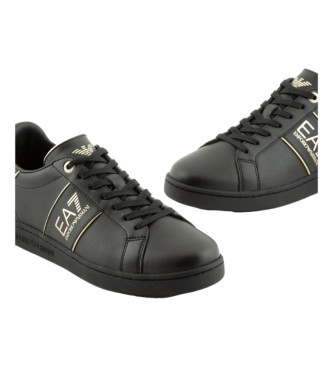 EA7 Klassiske logo-sneakers i lder, sort