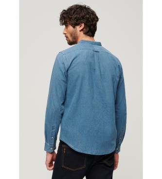 Superdry Camisa ndigo com gola de padeiro Azul mercante