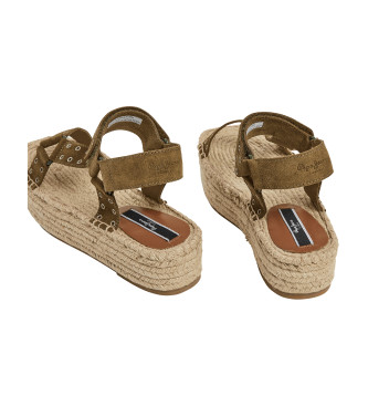 Pepe Jeans Sandali Tracy Resort in pelle verde - Altezza plateau 4,6 cm