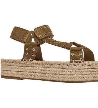 Pepe Jeans Usnjeni sandali Tracy Resort green -Višina platforme 4,6 cm