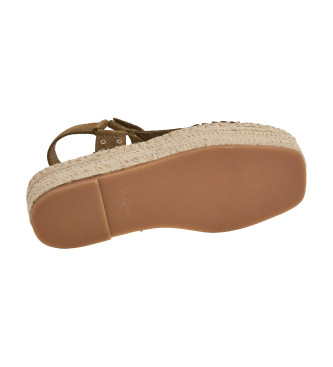 Pepe Jeans Sandalias de piel Tracy Resort verde -Altura plataforma 4.6cm-