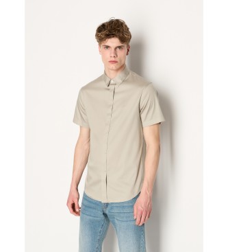 Armani Exchange Short sleeve beige poplin shirt