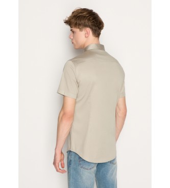 Armani Exchange Beige popeline overhemd met korte mouwen