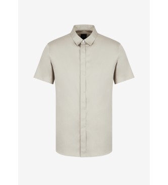 Armani Exchange Short sleeve beige poplin shirt