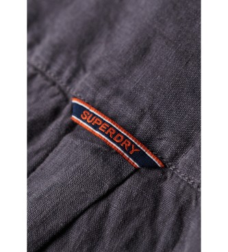 Superdry Linnen casual overhemd met lange mouwen donkergrijs