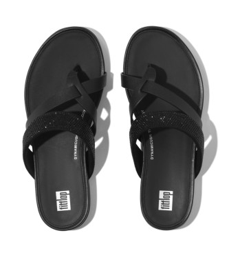 Fitflop Gracie Crystal črne usnjene japonke