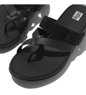 Fitflop Gracie Crystal črne usnjene japonke