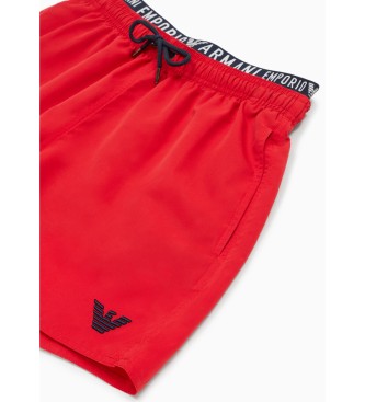 Emporio Armani Costume da bagno rosso con banda logo