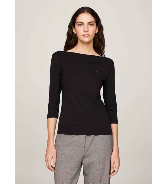 Tommy Hilfiger T-shirt nera slim con scollo a barchetta