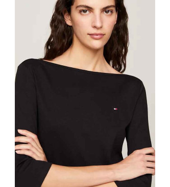 Tommy Hilfiger Schwarzes T-Shirt mit schmalem Bootsausschnitt