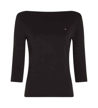 Tommy Hilfiger Schwarzes T-Shirt mit schmalem Bootsausschnitt