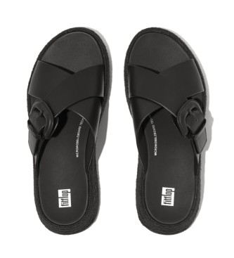 Fitflop Sandali F-mode Espadrillas in pelle nera con fibbia