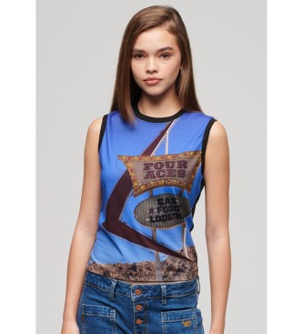 Superdry Tanktop met zwarte, blauwe subprint