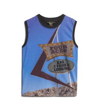 Superdry Tank top z czarnym, niebieskim nadrukiem