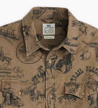 Levi's Camisa ocidental leve de ajuste descontrado castanha