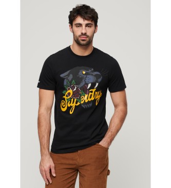 Superdry T-shirt con motivo tatuaggio Script nero