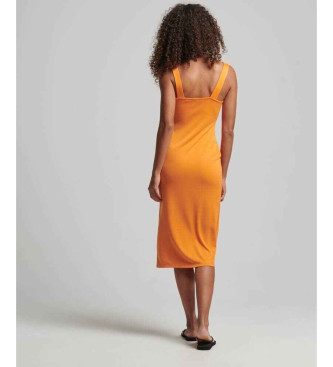 Superdry Vestido midi de punto con escote cuadrado naranja