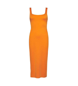 Superdry Vestido midi de punto con escote cuadrado naranja