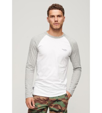 Superdry T-shirt da baseball bianca essenziale a maniche lunghe