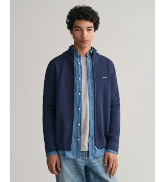 Gant Cardigan in piqu di cotone con zip blu scuro