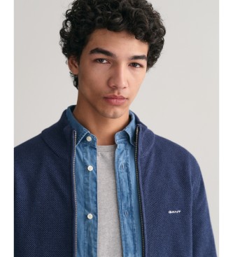 Gant Cardigan in piqu di cotone con zip blu scuro