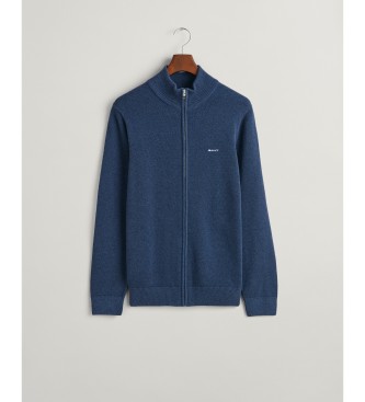 Gant Cardigan in piqu di cotone con zip blu scuro