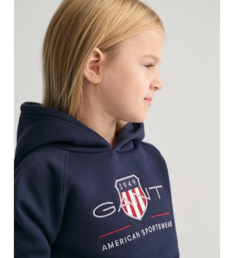 Gant Felpa con cappuccio blu scuro per bambini Archive Shield