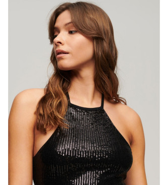 Superdry Midi dress with halter neckline in black sequins