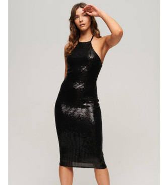 Superdry Midi dress with halter neckline in black sequins