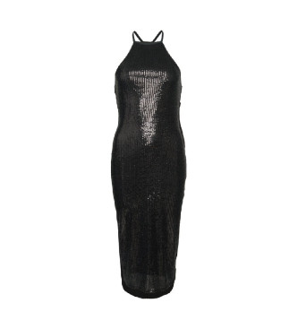 Superdry Vestido midi con escote halter de lentejuelas negro