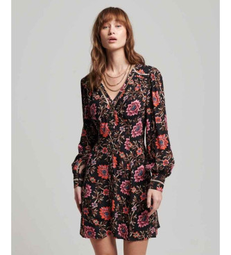 Superdry Minivestido de t estampado con escote de pico negro