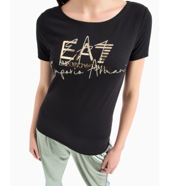 EA7 Logo Series T-shirt med rund hals i sort bomuld med stretch