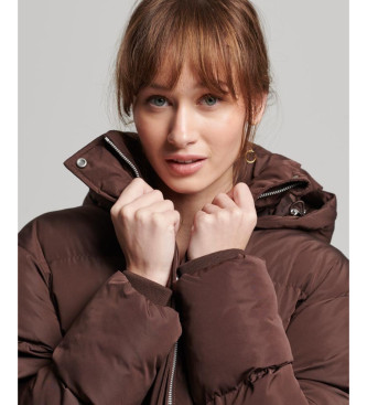 Superdry Long quilted coat with brown hood