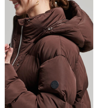 Superdry Long quilted coat with brown hood