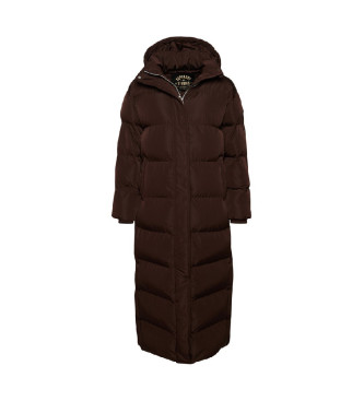 Superdry Cappotto imbottito lungo marrone con cappuccio