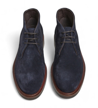 Hackett London Egmont Safari Leather Ankle Boots navy